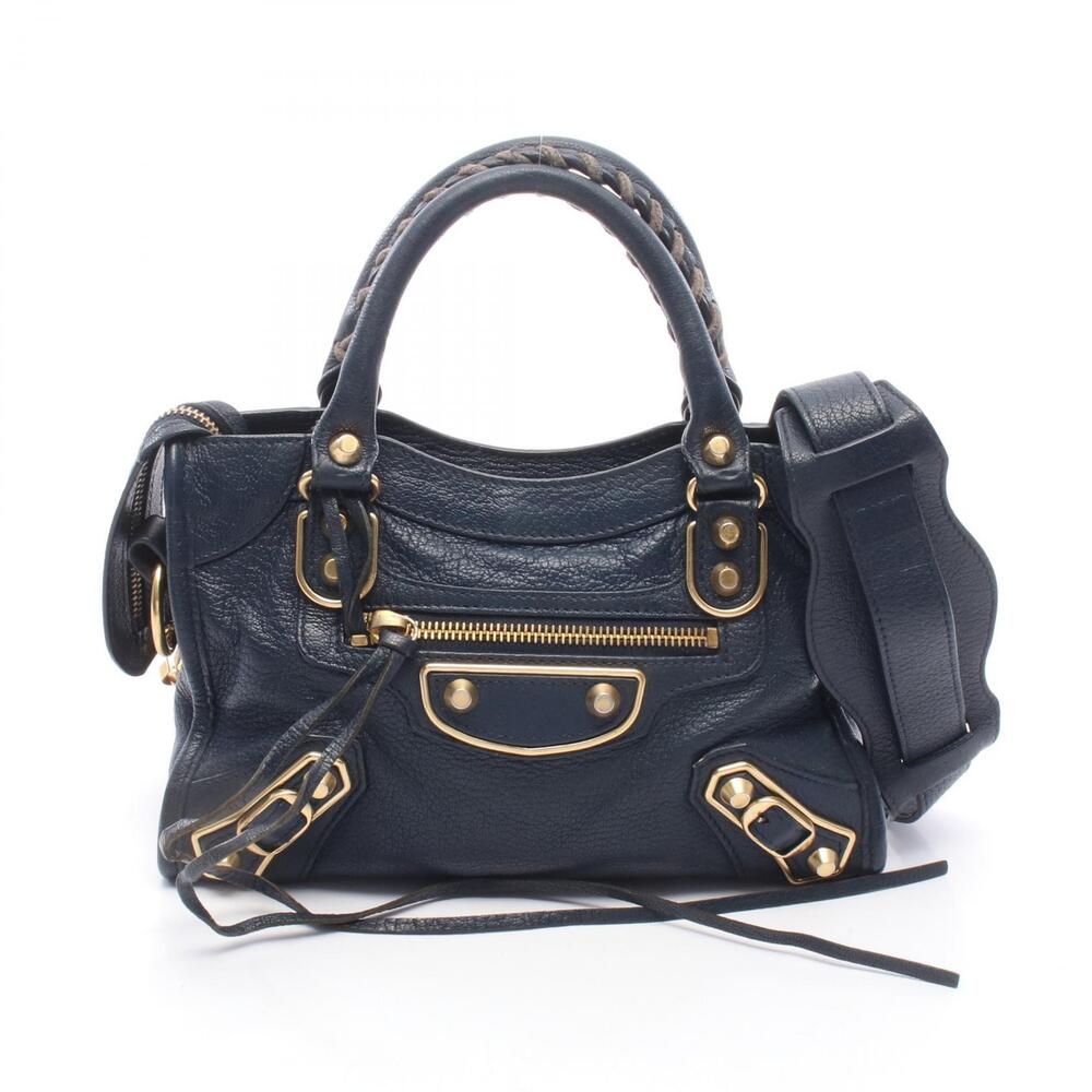 Balenciaga Metallic City Handbag Leather Navy Blue